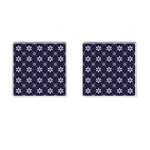 White Blue Floral Pattern Cufflinks (Square) Front(Pair)