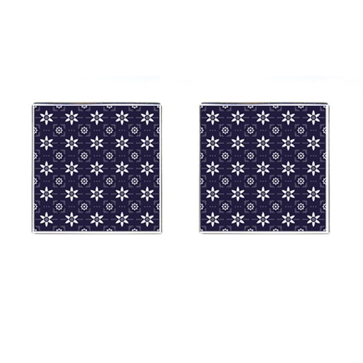 White Blue Floral Pattern Cufflinks (Square)