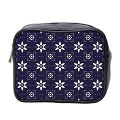 White Blue Floral Pattern Mini Toiletries Bag (two Sides) by designsbymallika