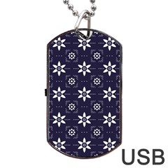 White Blue Floral Pattern Dog Tag Usb Flash (one Side) by designsbymallika