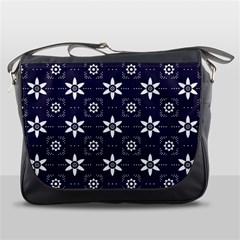 White Blue Floral Pattern Messenger Bag by designsbymallika