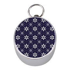 White Blue Floral Pattern Mini Silver Compasses by designsbymallika