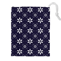 White Blue Floral Pattern Drawstring Pouch (4xl) by designsbymallika