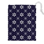 White Blue Floral Pattern Drawstring Pouch (5XL) Front