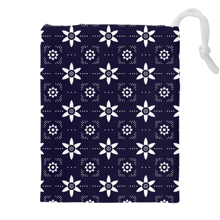 White Blue Floral Pattern Drawstring Pouch (5XL)