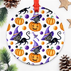 Halloween Cat Pattern Ornament (round) by designsbymallika