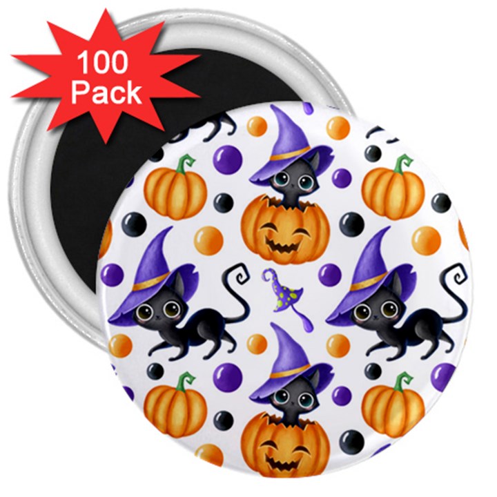 Halloween Cat Pattern 3  Magnets (100 pack)