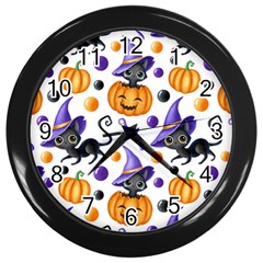 Halloween Cat Pattern Wall Clock (black) by designsbymallika