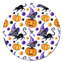 Halloween Cat Pattern Magnet 5  (round) by designsbymallika