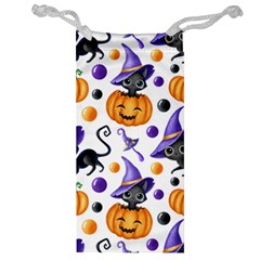 Halloween Cat Pattern Jewelry Bag by designsbymallika