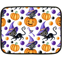 Halloween Cat Pattern Fleece Blanket (mini) by designsbymallika