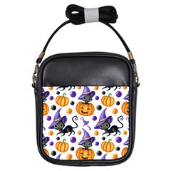 Halloween Cat Pattern Girls Sling Bag by designsbymallika