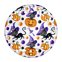 Halloween Cat Pattern Ornament (round Filigree) by designsbymallika