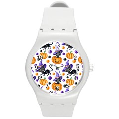 Halloween Cat Pattern Round Plastic Sport Watch (m) by designsbymallika