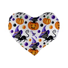 Halloween Cat Pattern Standard 16  Premium Heart Shape Cushions by designsbymallika