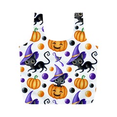 Halloween Cat Pattern Full Print Recycle Bag (m) by designsbymallika