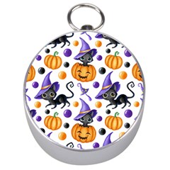 Halloween Cat Pattern Silver Compasses by designsbymallika