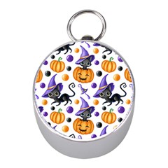 Halloween Cat Pattern Mini Silver Compasses by designsbymallika