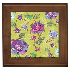 Blue Purple Floral Pattern Framed Tile by designsbymallika