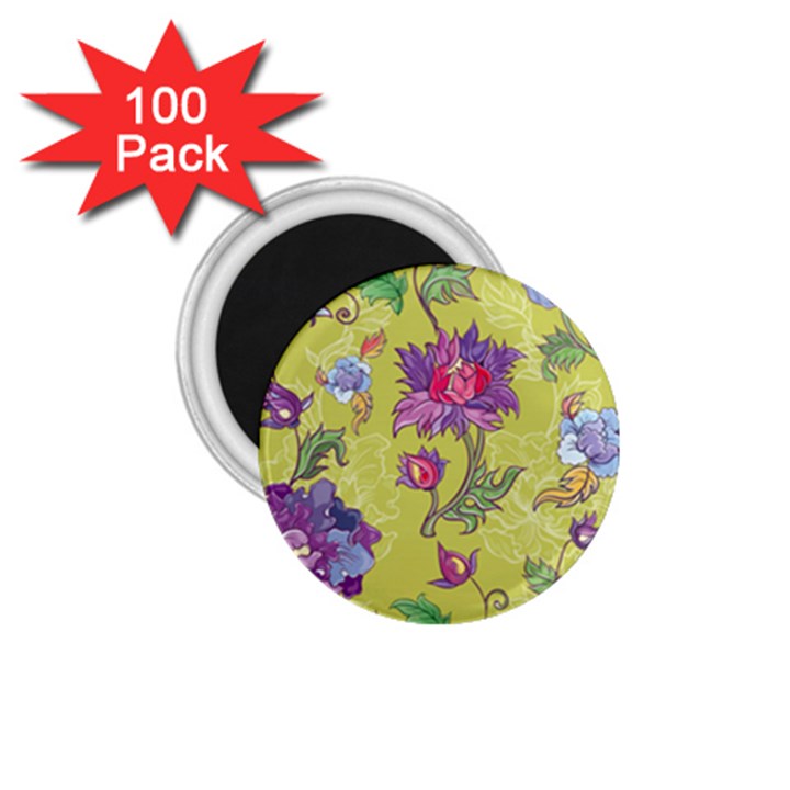 Blue Purple Floral Pattern 1.75  Magnets (100 pack) 