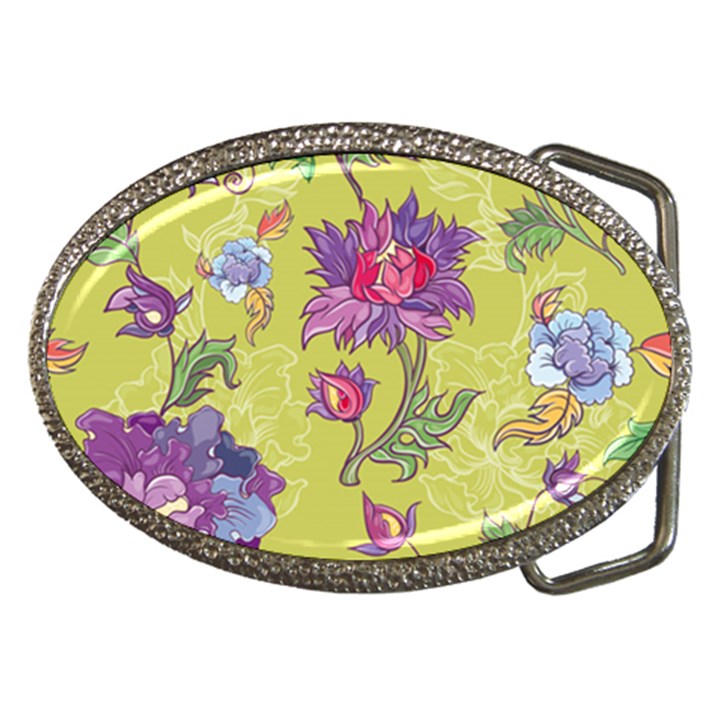 Blue Purple Floral Pattern Belt Buckles