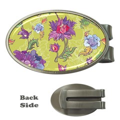 Blue Purple Floral Pattern Money Clips (oval)  by designsbymallika