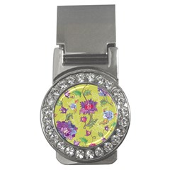 Blue Purple Floral Pattern Money Clips (cz)  by designsbymallika