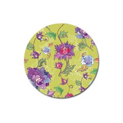 Blue Purple Floral Pattern Magnet 3  (round) by designsbymallika