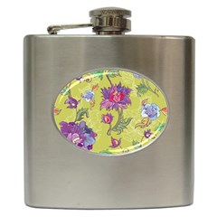 Blue Purple Floral Pattern Hip Flask (6 Oz) by designsbymallika