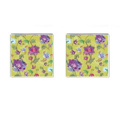 Blue Purple Floral Pattern Cufflinks (square) by designsbymallika