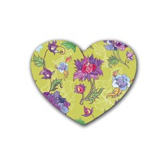 Blue Purple Floral Pattern Rubber Heart Coaster (4 Pack) by designsbymallika