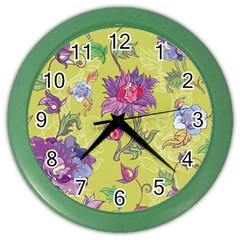 Blue Purple Floral Pattern Color Wall Clock by designsbymallika