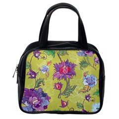 Blue Purple Floral Pattern Classic Handbag (one Side) by designsbymallika