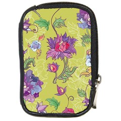 Blue Purple Floral Pattern Compact Camera Leather Case by designsbymallika