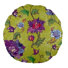 Blue Purple Floral Pattern Large 18  Premium Round Cushions by designsbymallika