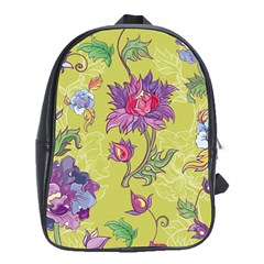 Blue Purple Floral Pattern School Bag (xl) by designsbymallika