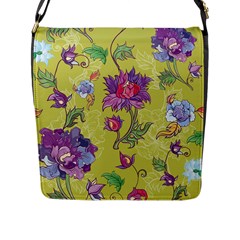 Blue Purple Floral Pattern Flap Closure Messenger Bag (l) by designsbymallika