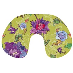 Blue Purple Floral Pattern Travel Neck Pillow by designsbymallika