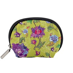 Blue Purple Floral Pattern Accessory Pouch (small) by designsbymallika