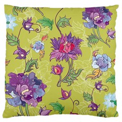 Blue Purple Floral Pattern Large Flano Cushion Case (two Sides) by designsbymallika