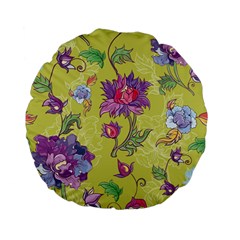 Blue Purple Floral Pattern Standard 15  Premium Flano Round Cushions by designsbymallika