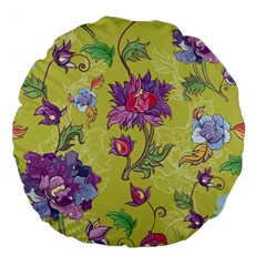 Blue Purple Floral Pattern Large 18  Premium Flano Round Cushions by designsbymallika