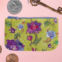 Blue Purple Floral Pattern Large Coin Purse by designsbymallika