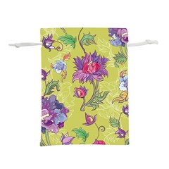 Blue Purple Floral Pattern Lightweight Drawstring Pouch (l) by designsbymallika