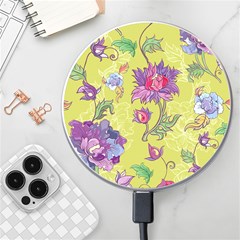 Blue Purple Floral Pattern Wireless Charger by designsbymallika