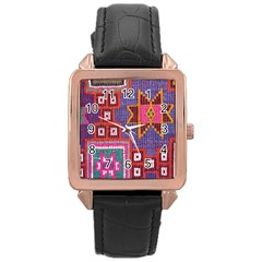 Abstrac-carpet Rose Gold Leather Watch  by nate14shop