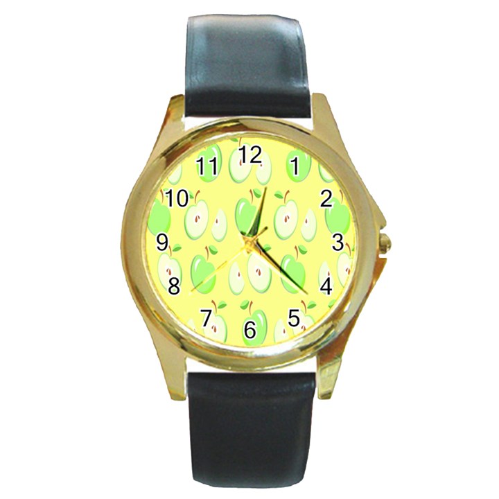 Apples Round Gold Metal Watch