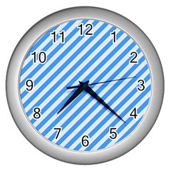 Stripes-lines Blue Wall Clock (silver) by nate14shop