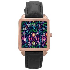 Pattern-vector Rose Gold Leather Watch 