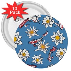 Koi-flower 3  Buttons (10 Pack)  by nate14shop